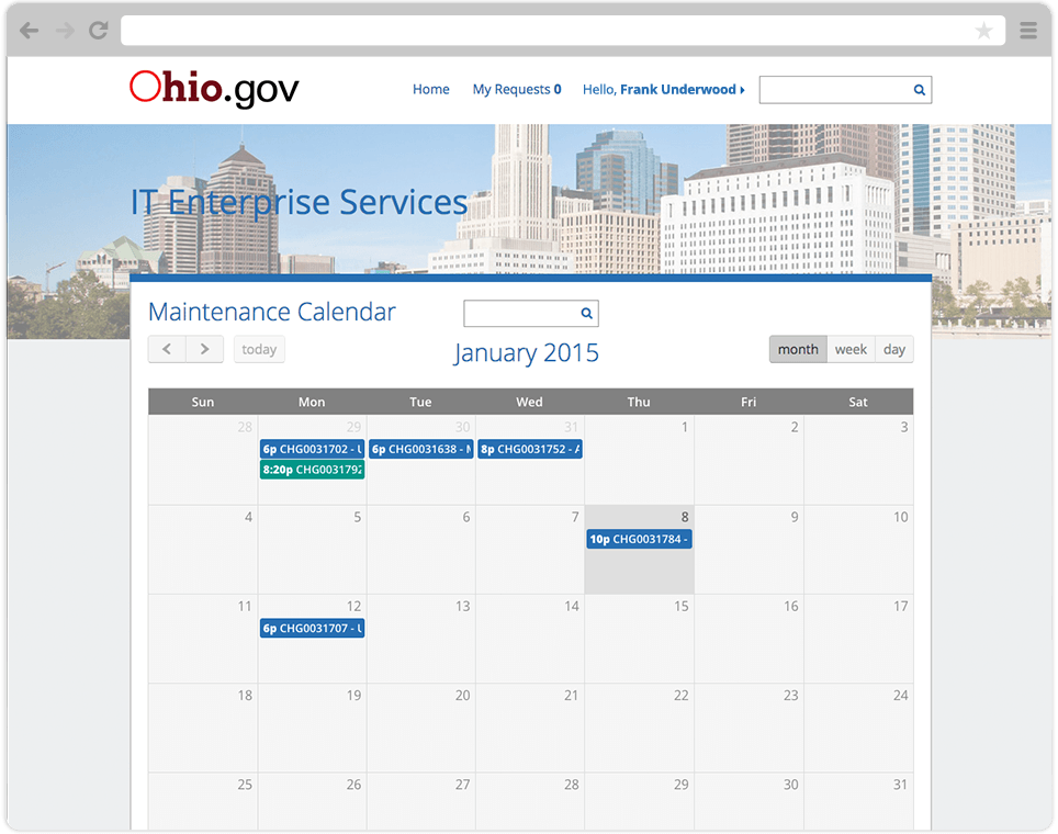 Image of website maintenance calendar monthly view